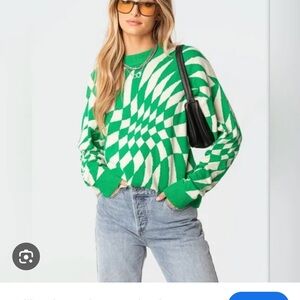 Edikted Green and White Geometric Sweater